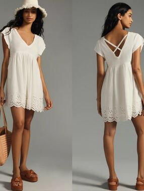 Anthropologie Daily Practice White Valensole Cotton Mini Dress